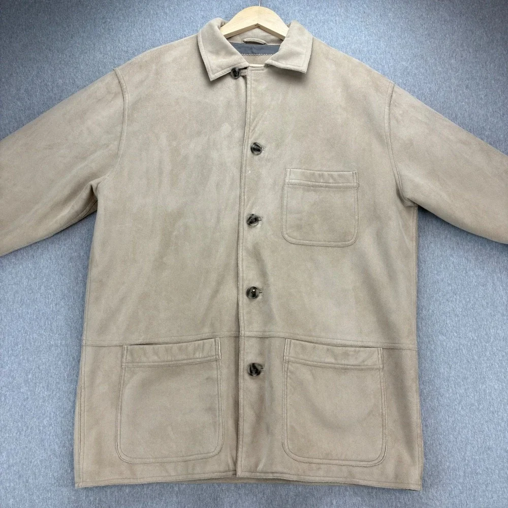 Turnbury‎ Chore Jacket Men's L Faux Suede Beige Front Button Workwear Style